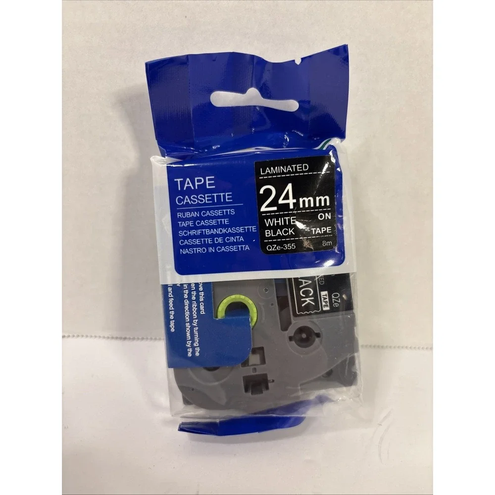 24mm Laminated Label Tape Cassette White Black QZe-355 8m Compatible Replacement